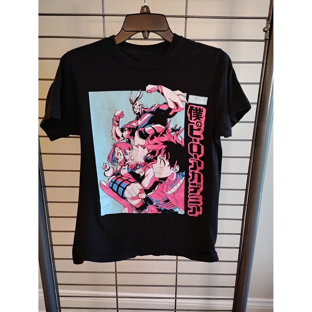 My Hero Academia Kids Shirt Small Black Anime Graphic Tee All Might Deku Bakugo